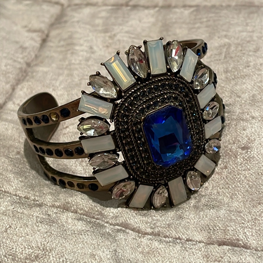 Rescue Me! Cuff Bracelet Missing 7 Sm Blue side Rhinestones Heavy Quality Cuff